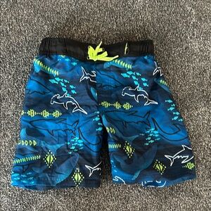 Blue and Green Shark Print Kids Shorts